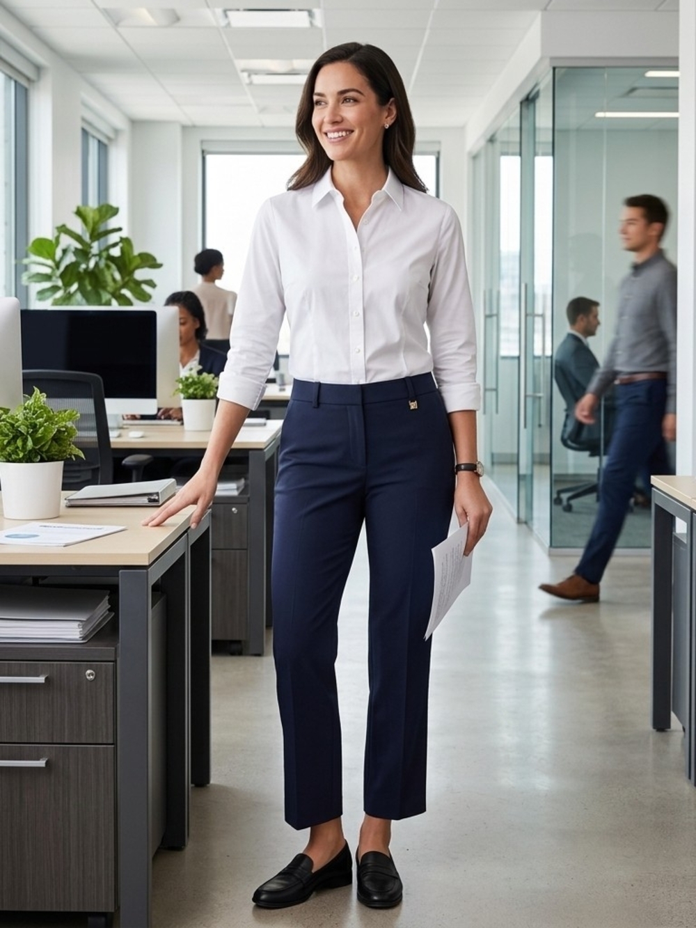 Anne Klein Navy Straight-Leg Dress Pants Size 8